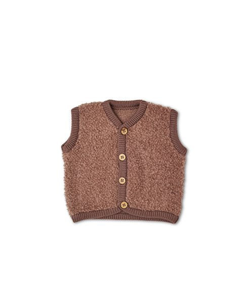 Smallstuff - Bruine Vest van Bouclé Merinowol met Knopen