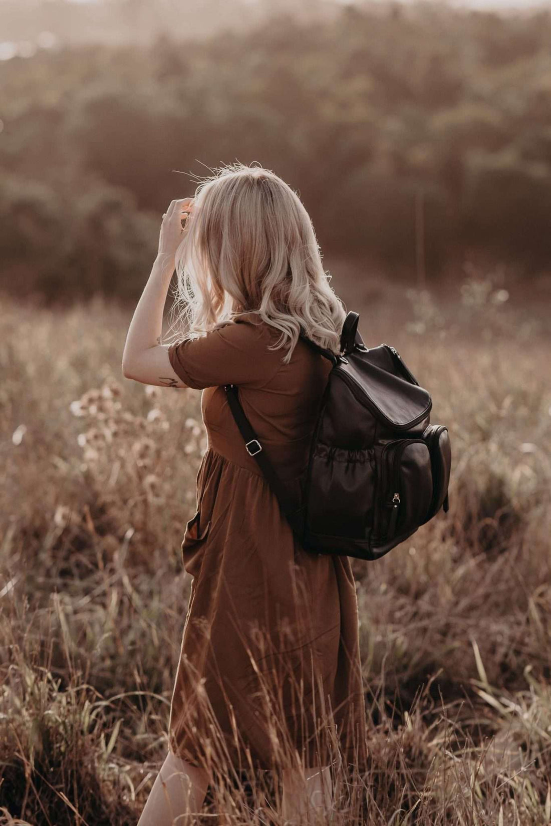 Black Faux Leather Nappy Backpack