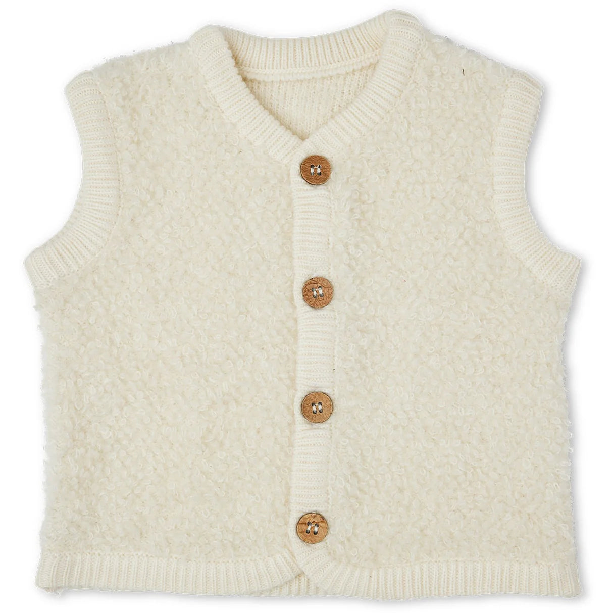 Smallstuff - Off White Vest van Bouclé Merinowol met Knopen 56/62